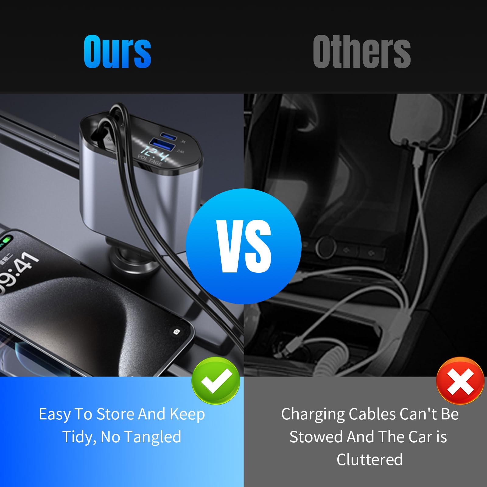4-in-1 Retractable Fast Car Charger | PD Digital Display
