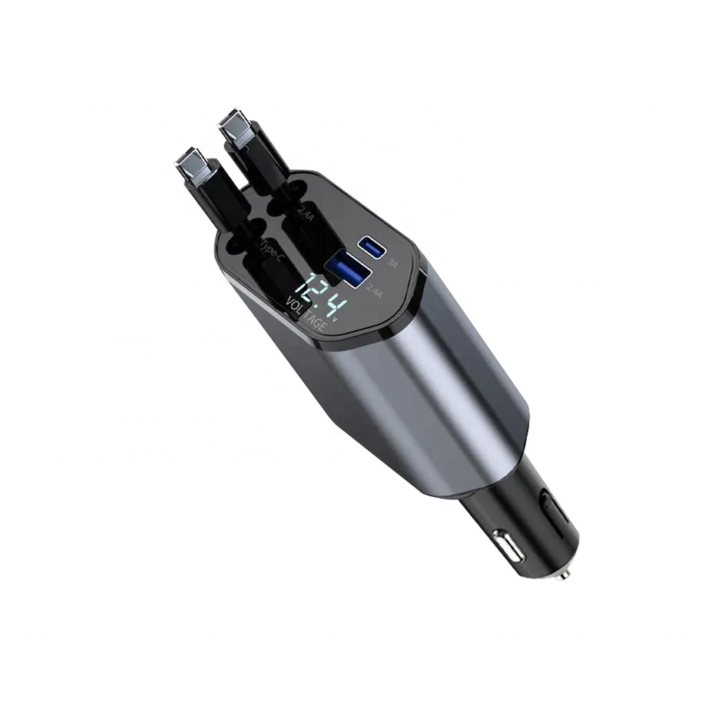 4-in-1 Retractable Fast Car Charger | PD Digital Display